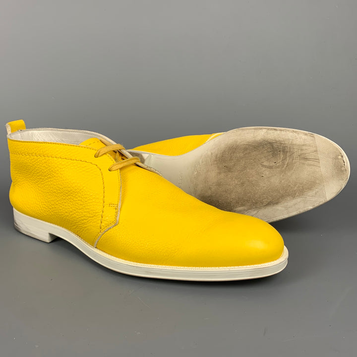 JIMMY CHOO Size 10 Yellow & White Leather Lace Up Chukka Boots