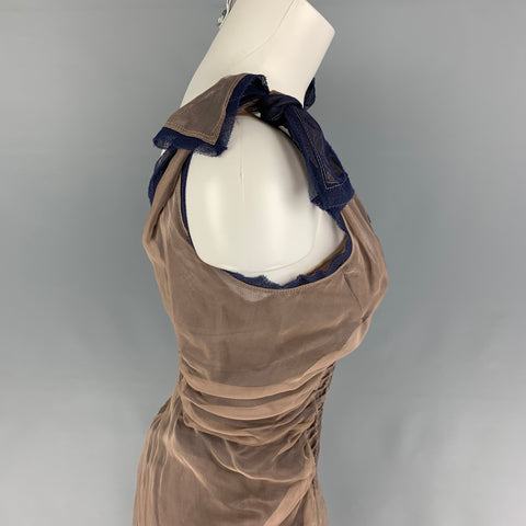 JIL SANDER Size 4 Beige Blue Tulle Double Layer Dress