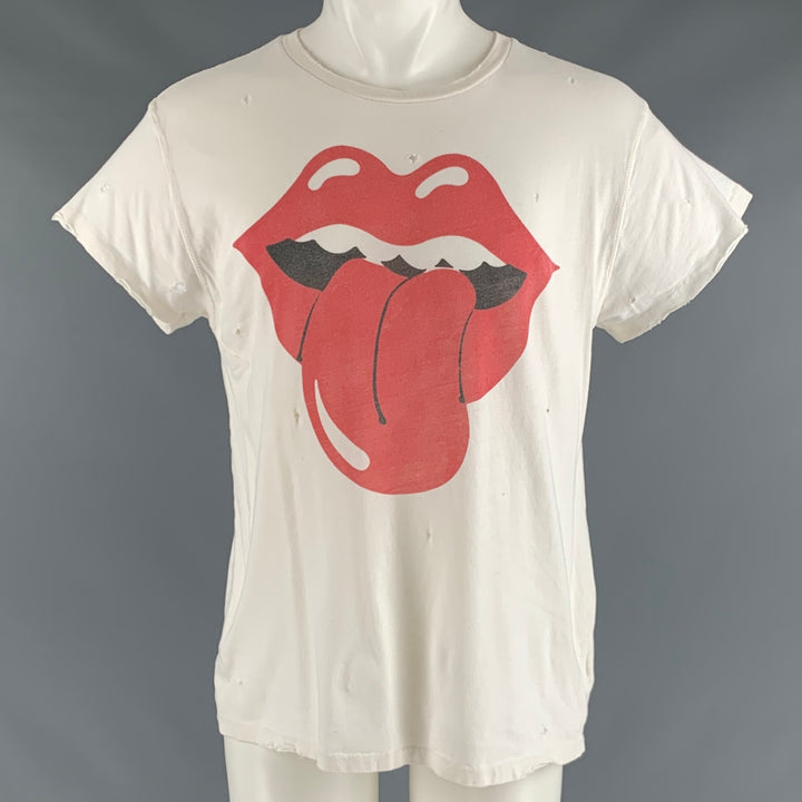 MADEWORN Size M Off White Rock Concert Cotton Distressed T-shirt