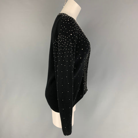 BOB MACKIE Taille L Ensemble cardigan 2 pièces en coton noir strass col en V