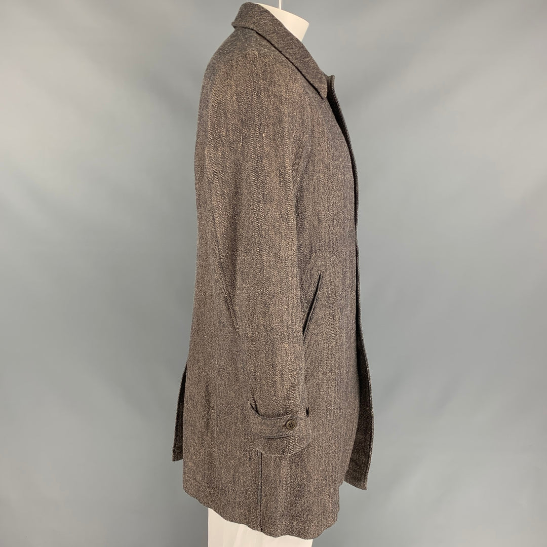 45rpm Size L Tan & Navy Herringbone Cotton Buttoned Coat