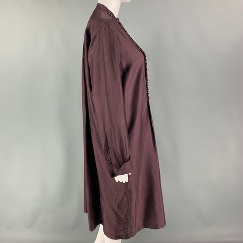 DRIES VAN NOTEN Size 4 Burgundy Silk Beaded Tunic Dress