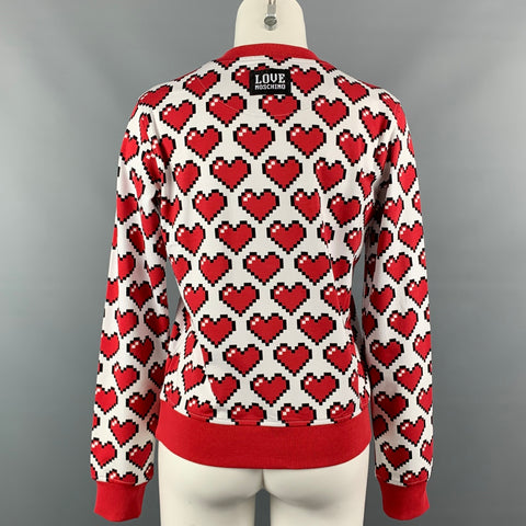 LOVE MOSCHINO Size 4 White & Red Heart Print Cotton Pullover
