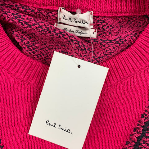 PAUL SMITH Size L Pink Black Textured Polyamide Blend Crew-Neck Pullover