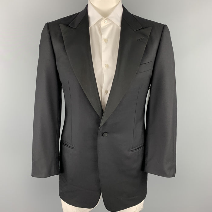 ERMENEGILDO ZEGNA Size 40 Regular Black Wool Peak Lapel Tuxedo