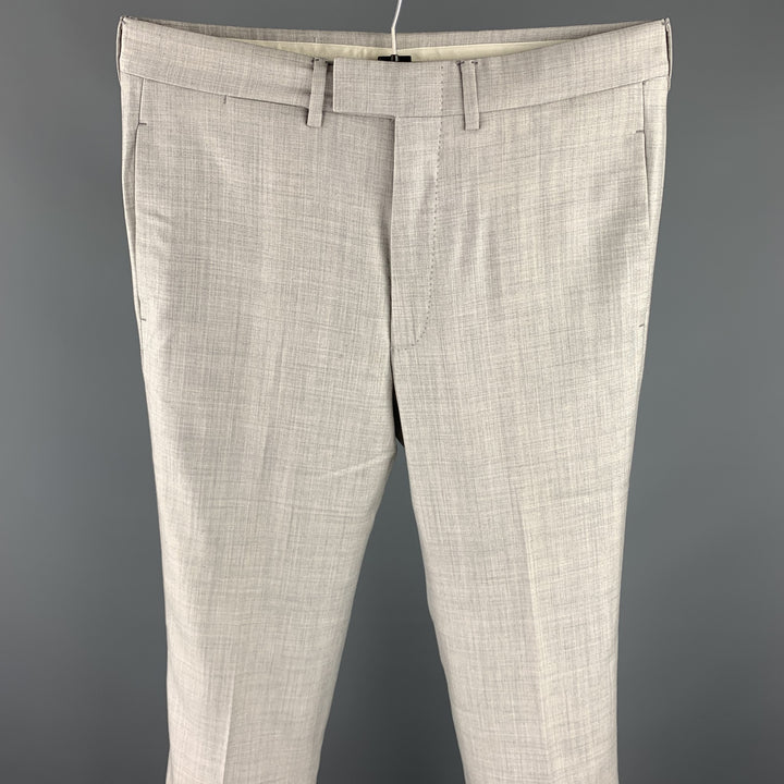 GUCCI Taille 30 Pantalon habillé en laine mélangée gris clair chiné avec braguette zippée