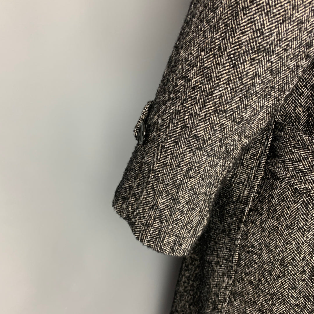 COMME des GARCONS TRICOT Size M Black White Wool Blend Herringbone Coat