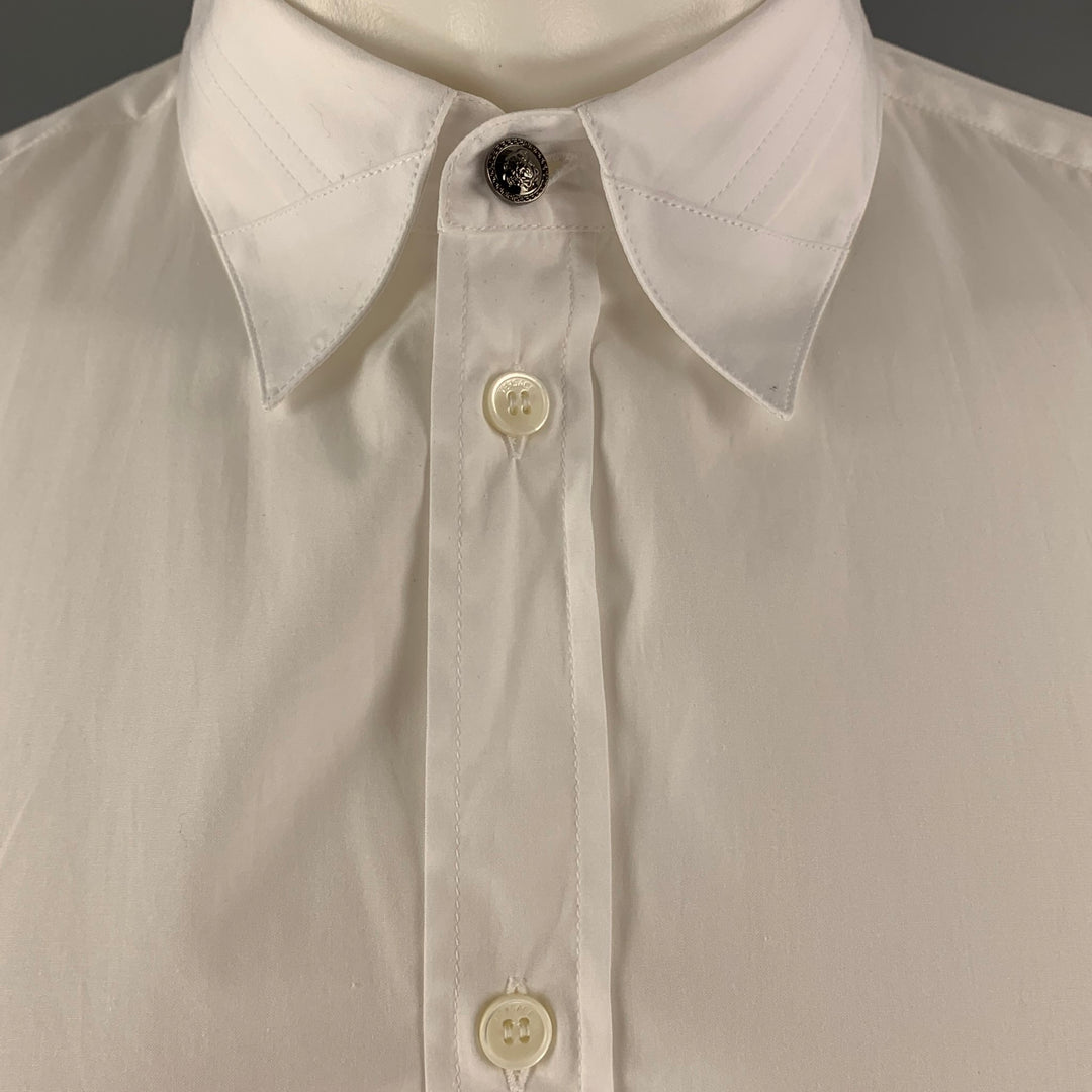 VERSACE Size S White Solid Cotton Button Up  Long Sleeve Shirt