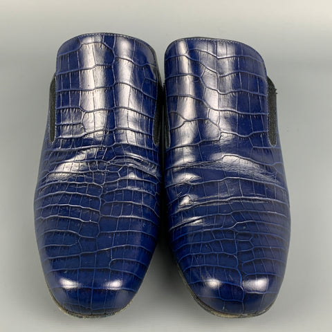 DRIES VAN NOTAN Talla 7.5 Botas sin cordones de cuero en relieve azul marino