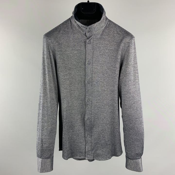 EMPORIO ARMANI Size S Grey & Navy Nailhead Cotton Wired High Collar Long Sleeve Shirt
