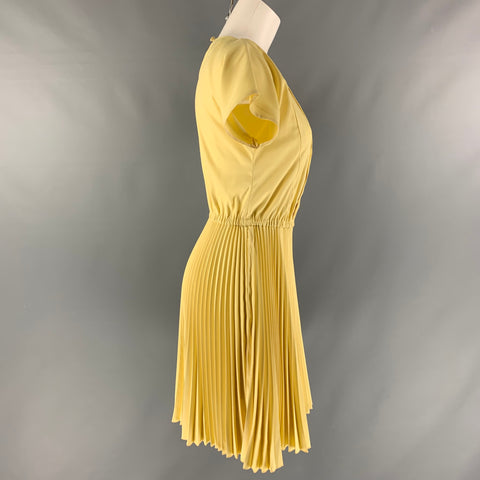 Vestido PRADA Amarillo Plisado Mangas Casquillo Talla M