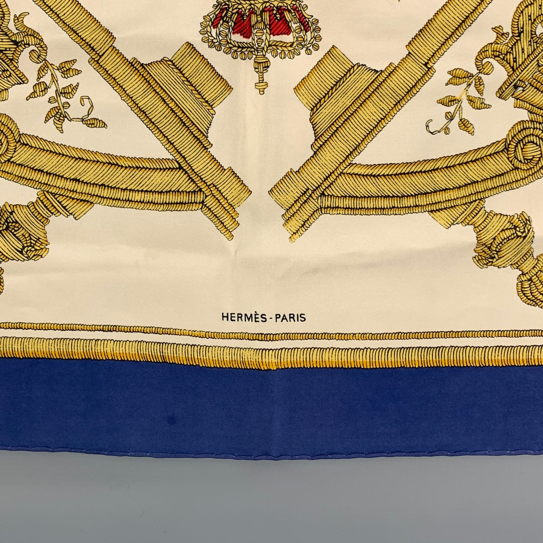 HERMES Cream Gold Silk Twill Deo Juvante Monaco Scarf