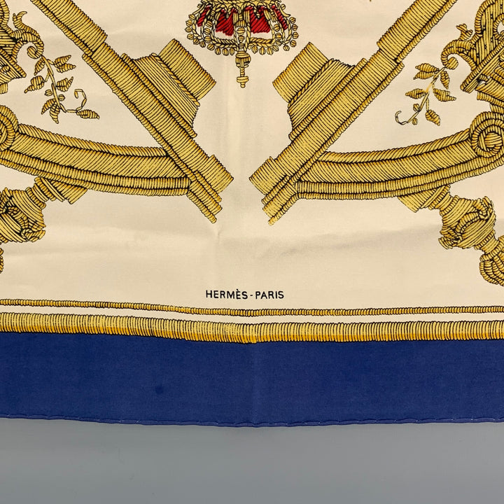 HERMES Cream Gold Silk Twill Deo Juvante Monaco Scarf