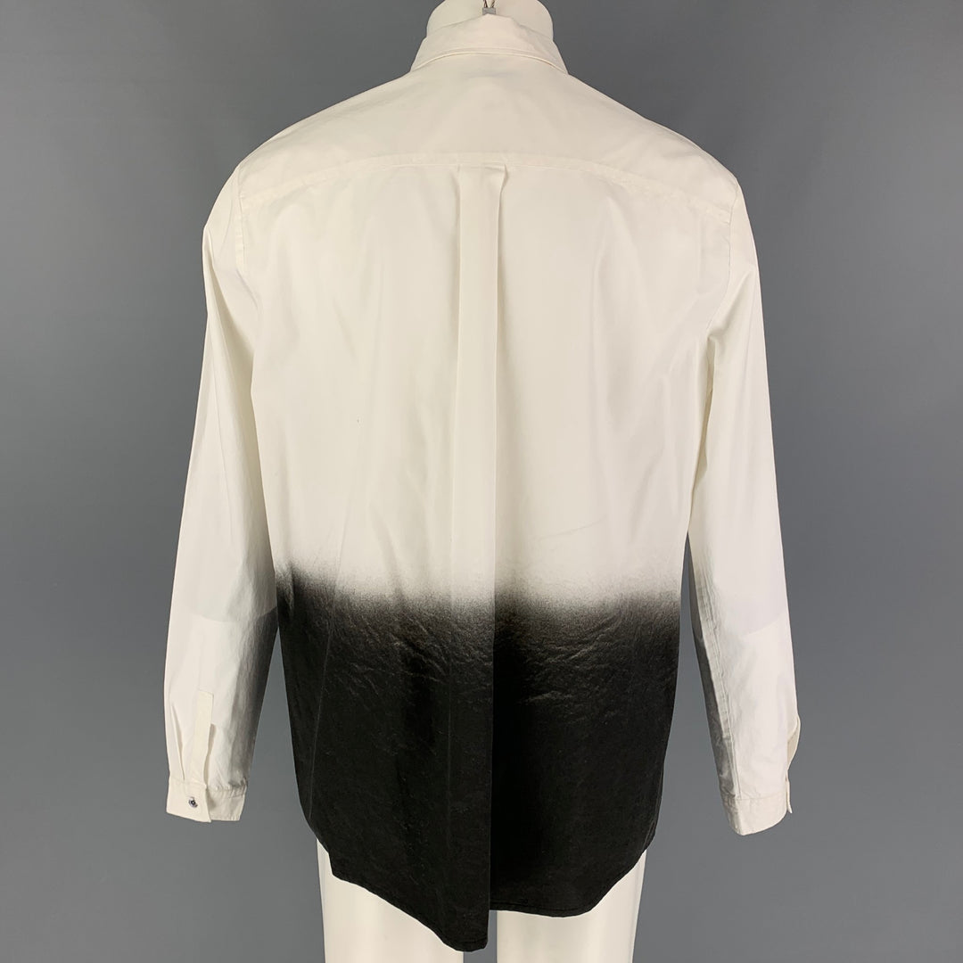 PIERRE BALMAIN Size XL White Black Cotton Ombre Hidden Placket Long Sleeve Shirt