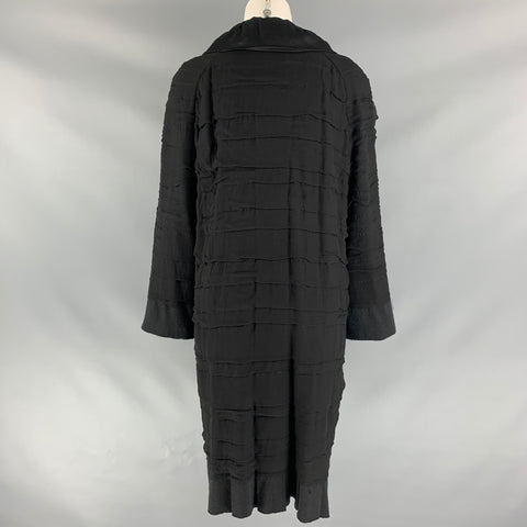 LANVIN Abrigo fruncido en mezcla de seda negra talla 8