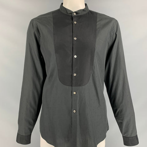 JOHN VARVATOS Size XL Black Solid Cotton  Long Sleeve Shirt  Tuxedo