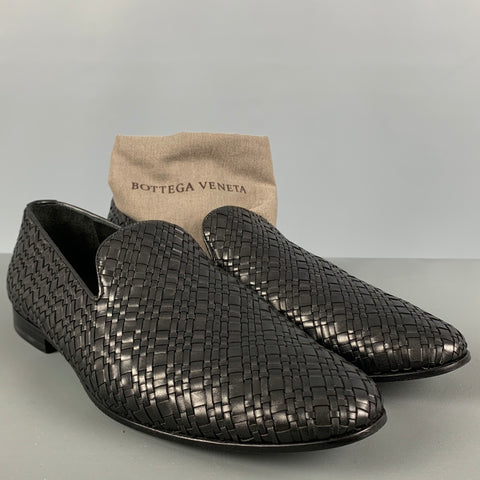BOTTEGA VENETA Size 9 Black Woven Slip On Loafers