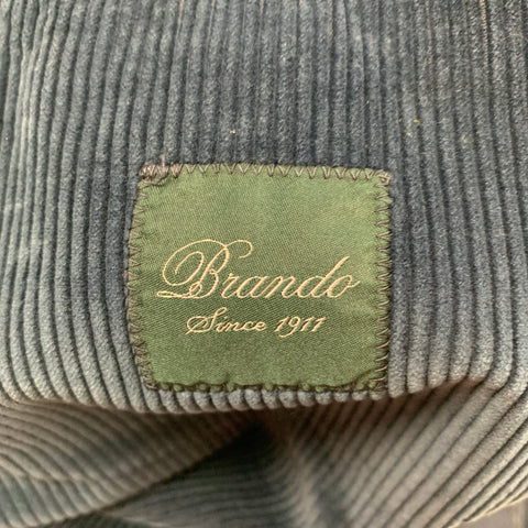 BRANDO Size 36 Blue Corduroy Cotton Notch Lapel Sport Coat