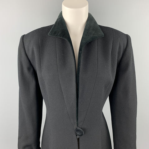 CHRISTIAN DIOR Size 10 Black Crepe Velvet Trim Jacket