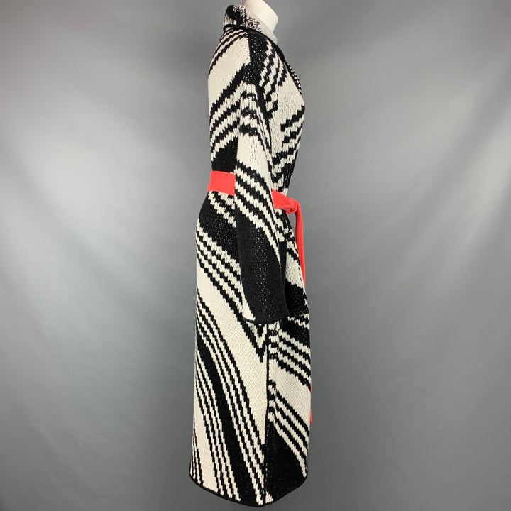 MISSONI Size 6 Black & White Knitted Wool Blend Belted Maxi Cardigan
