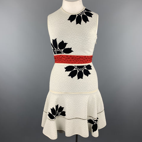 ALEXANDER MCQUEEN Size L White & Black Floral Ruffle Skirt Cocktail Dress