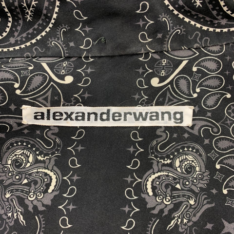 ALEXANDER WANG Size XL Black & Grey Paisley Silk Camp Short Sleeve Shirt