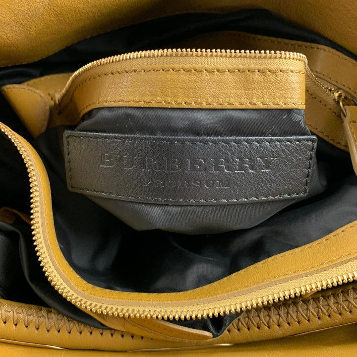BURBERRY PRORSUM Mustard Ruched Leather Tote Handbag