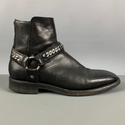 FRYE Size 10 Black Silver Leather Ankle Boots