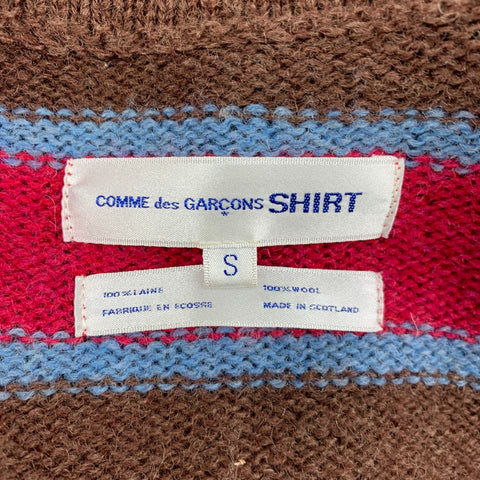 COMME des GARCONS SHIRT Size S Brown Red Blue Stripe Wool Zip Up Jacket