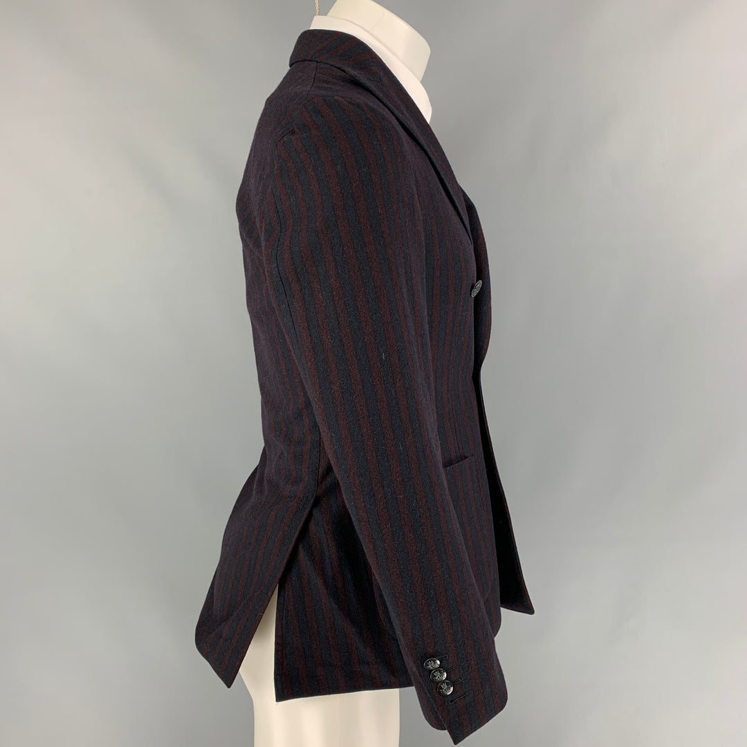 LARDINI Size 38 Brown & Black Stripe Wool Blend Double Breasted Sport Coat