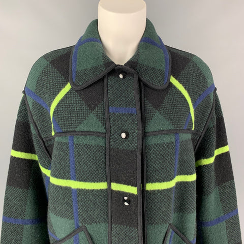 M MISSONI Size S Green & Back Knitted Plaid Virgin Wool Oversized Coat