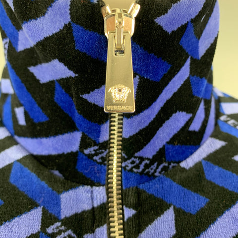VERSACE Size M Black Blue Logo Cotton Zip Up Jacket