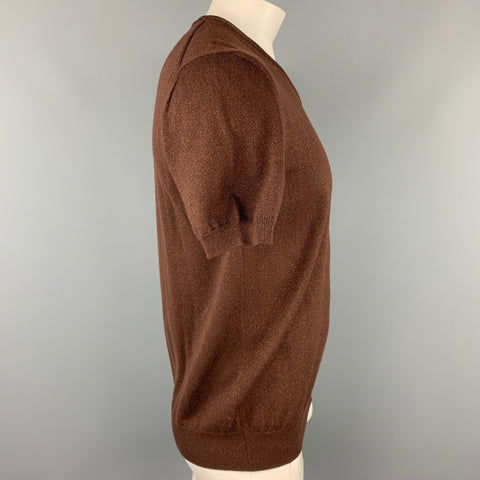 DOLCE & GABBANA Size L Brown Sparkle Wool Blend Short Sleeve Pullover