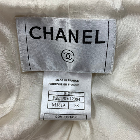 CHANEL 2004 Size 6 Cream Boucle Polyamide Bend Zip Up Jacket