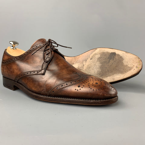 BONTONI Size 10 Brown Burnished Perforated Leather Wingtip Lace Up Shoes