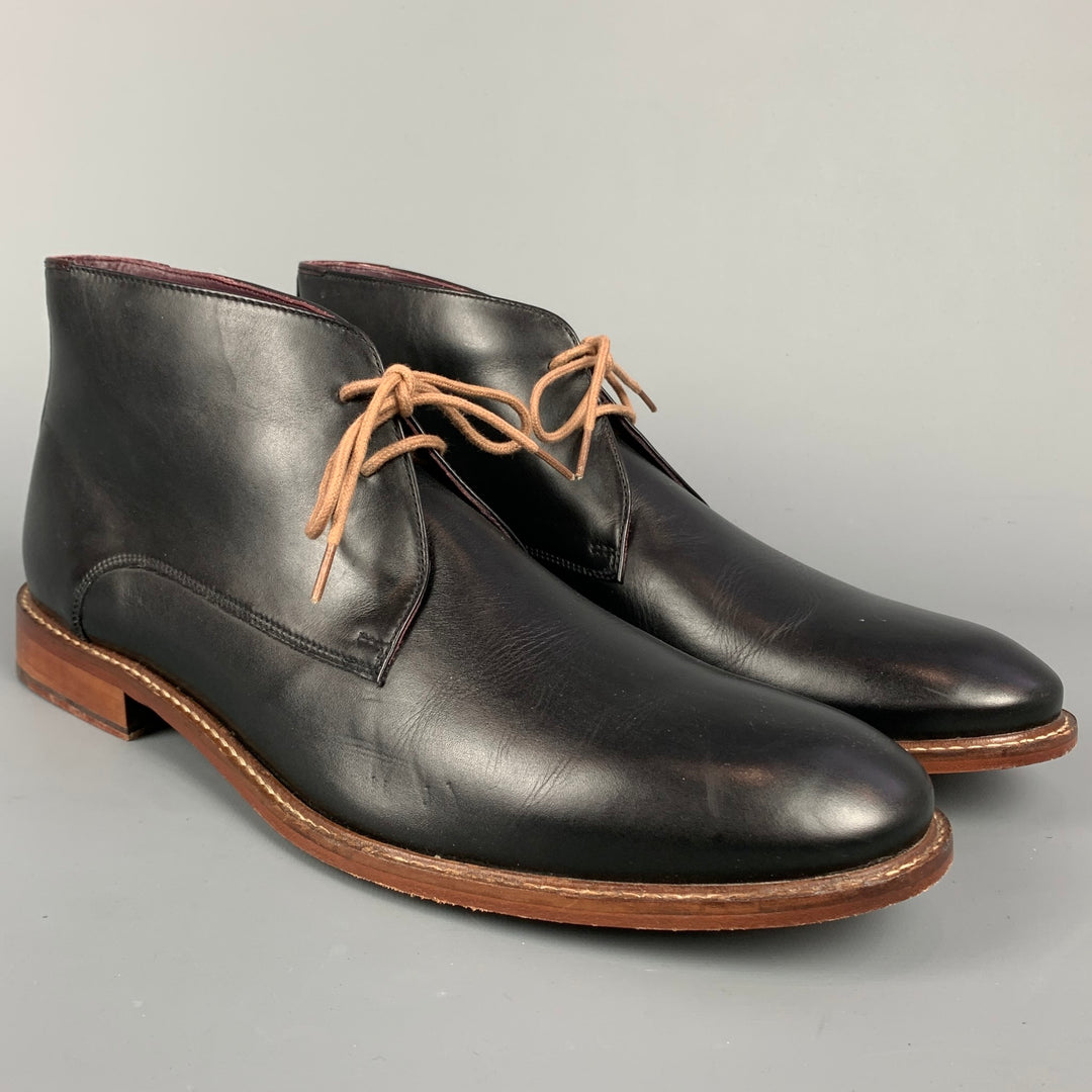 TED BAKER Size 12 Black Leather Lace Up Chukka Boots