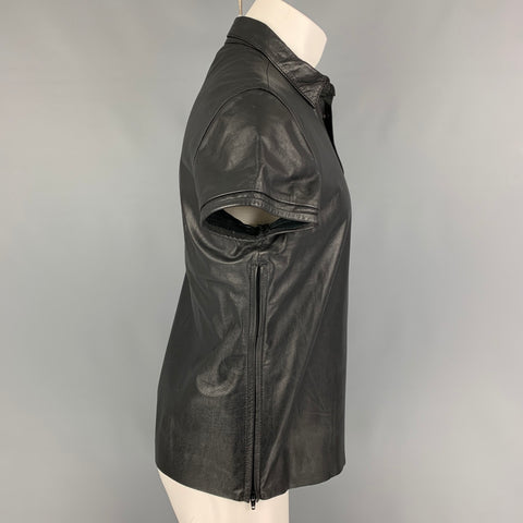 MR. S LEATHER Size L Black Leather Short Sleeve Shirt