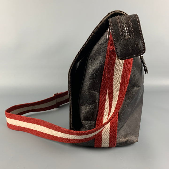 Vintage BALLY Brown & Red Mixed Fabrics Leather Messenger Bags