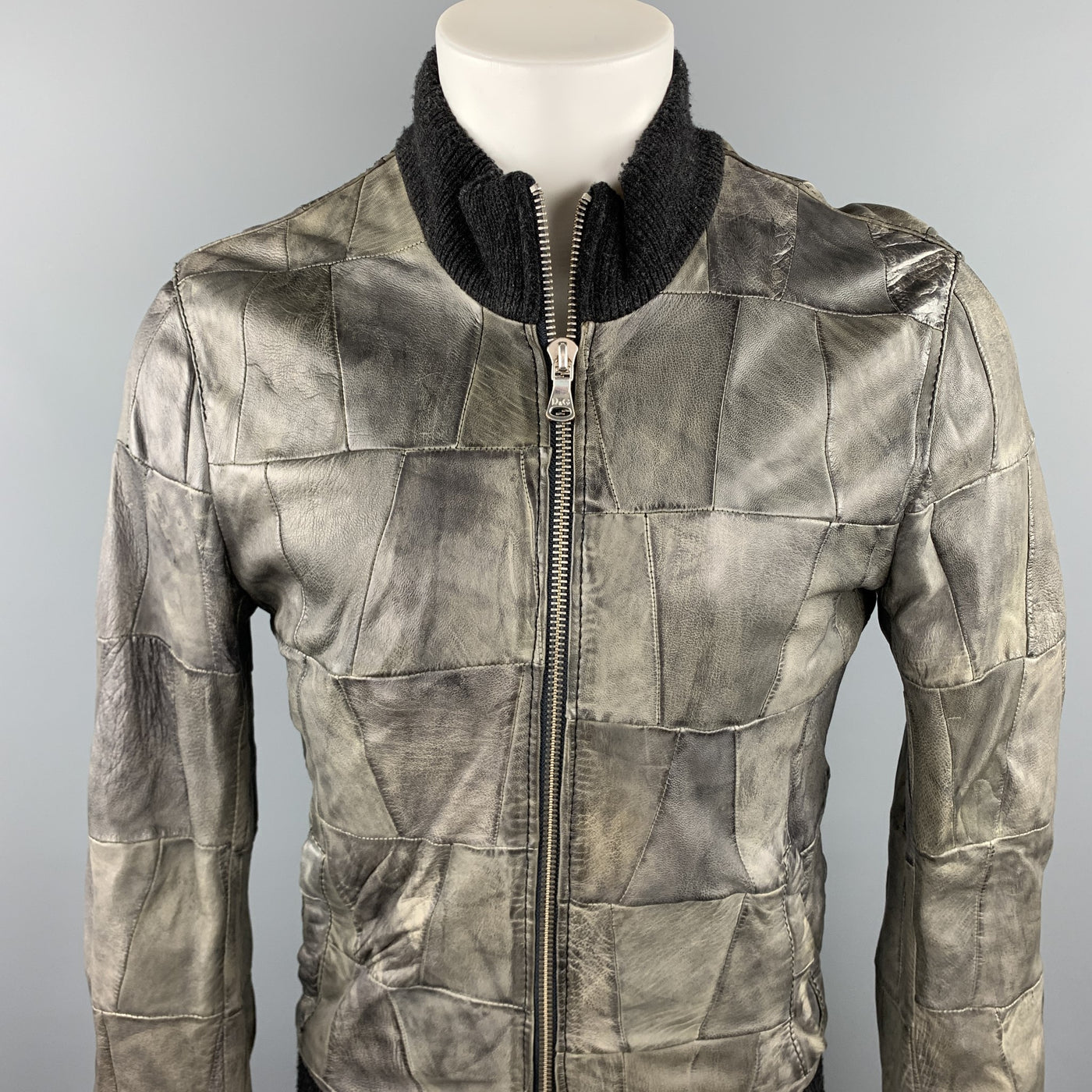 D&G by DOLCE & GABBANA Size 38 Grey Bomber Leather Jacket