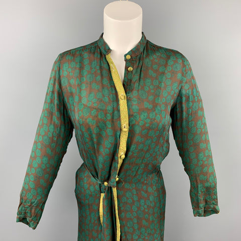 HAZEL BROWN Vestido cruzado de seda floral verde talla 2