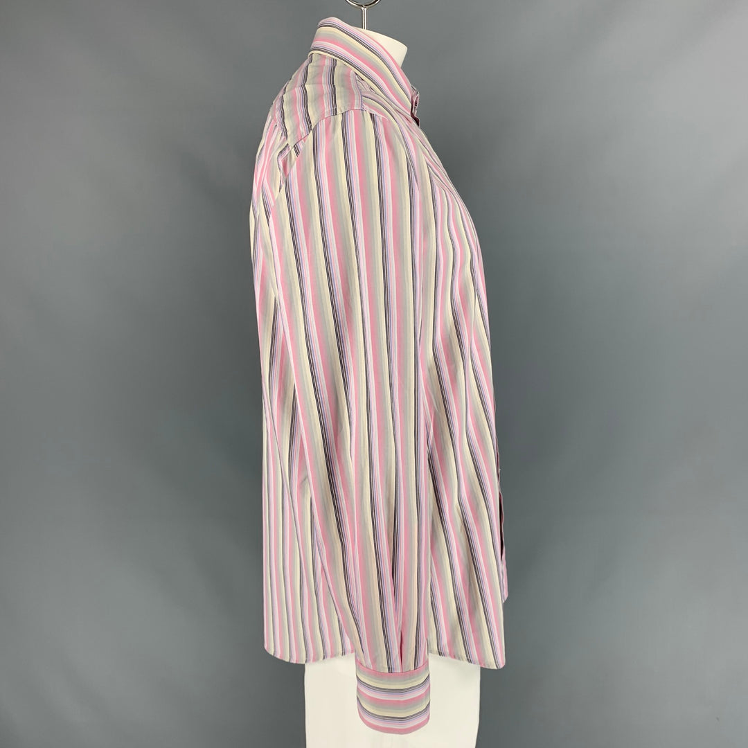 PAUL SMITH Size XXL Pink Blue Stripe Cotton Button Down Long Sleeve Shirt