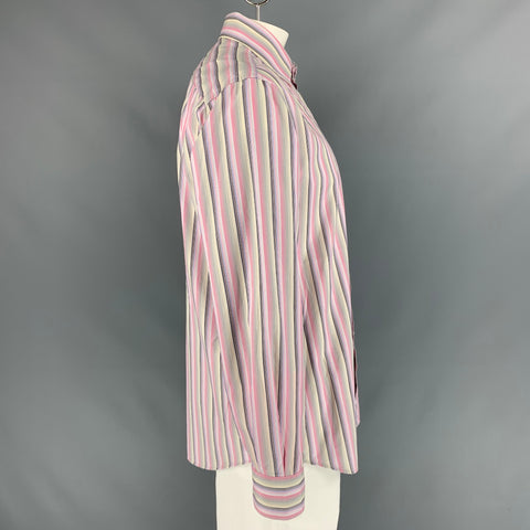 PAUL SMITH Camisa de manga larga con botones de algodón a rayas azules y rosas talla XXL