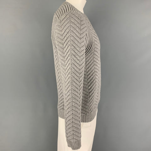 CALVIN KLEIN COLLECTION Size L Grey Chevron Crew-Neck Sweater