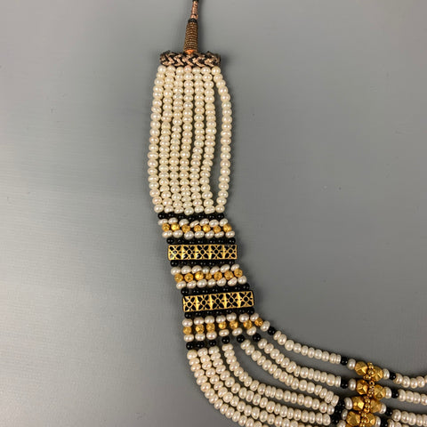 VINTAGE Collier de perles d’eau douce noires d’or