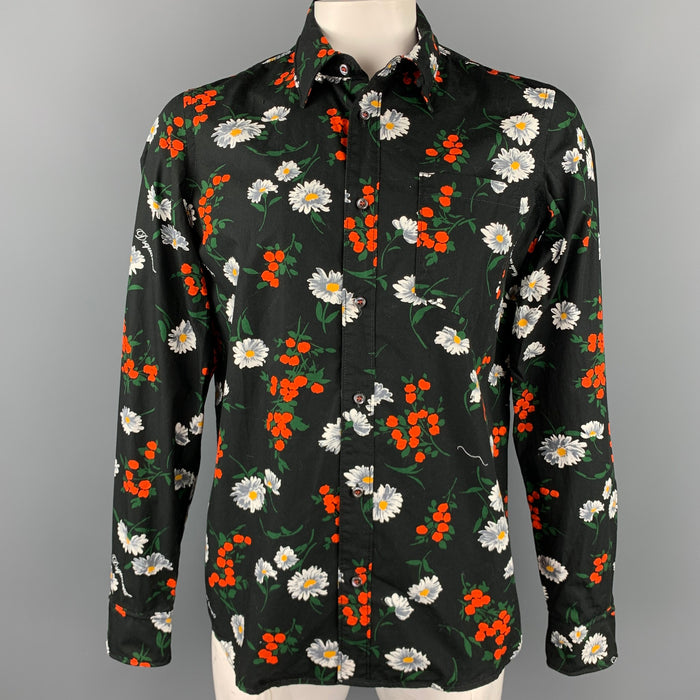 DSQUARED2 Talla L Camisa de manga larga con botones de algodón floral negro