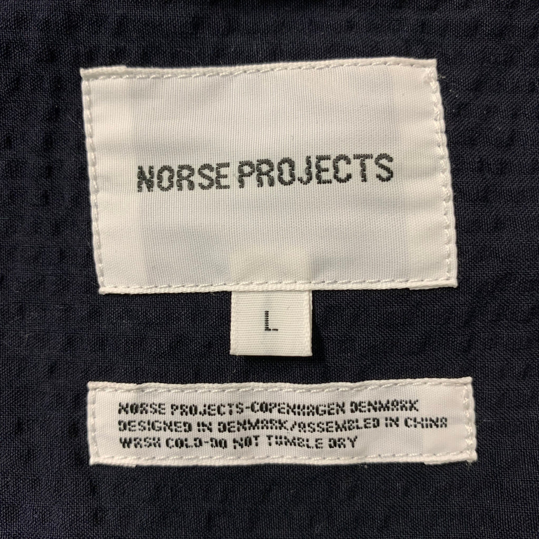 NORSE PROJECTS Size L Navy Seersucker Cotton Short Sleeve Shirt