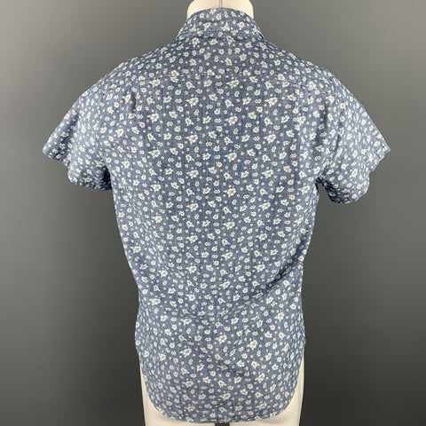 J CREW Size S Indigo Floral Cotton Button Up Short Sleeve Shirt