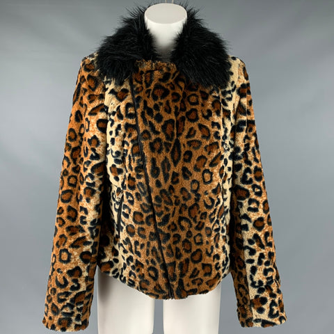 ADRIENNE LANDAU Size M Black Orange Polyester Blend Biker Jacket