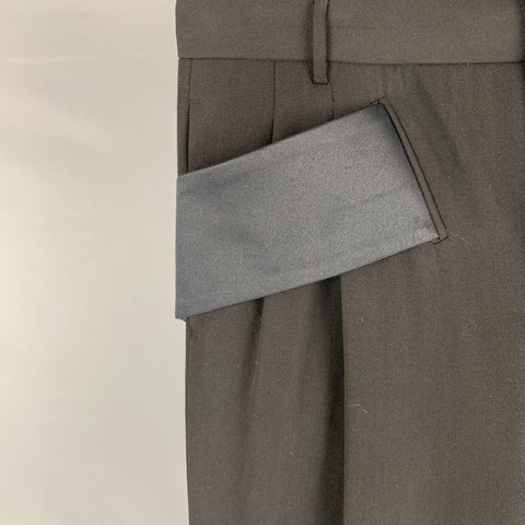 GIVENCHY Talla 32 Pantalón de vestir de pierna ancha de lana lisa negra