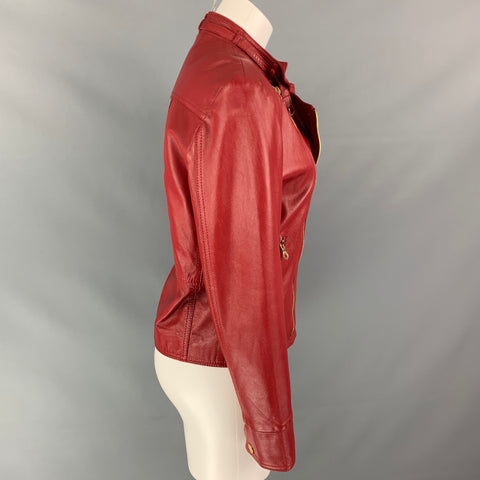 BASIC IDEA Size M Red Leather Zip Up Jacket